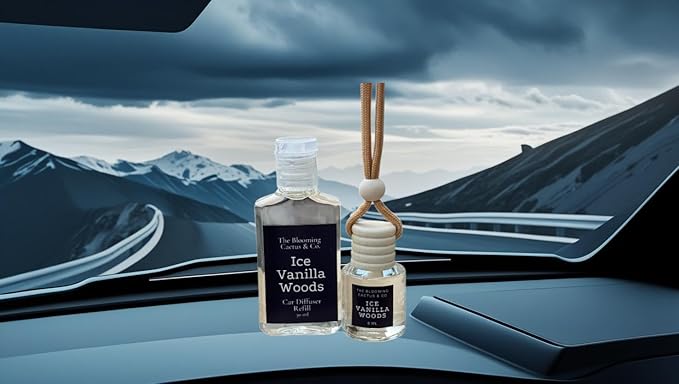 Car Air Freshener with 1 Oz Refill included | Car scented on the go | Car Air Freshener | Long Lasting Hanging Fragrance | Phthalate Free Fragrance. (Black Ice (Type), 8 ml)