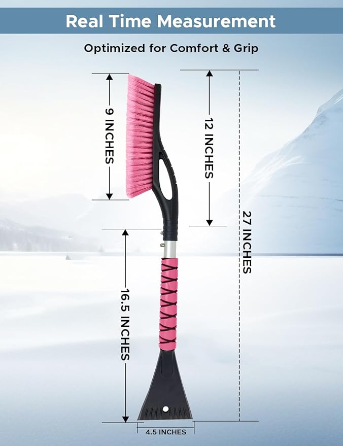 27" Snow Brush and Ice Scrapers for Car Windshield (3 Pack), Window Scraper with Ergonomic Foam Grip, Snow Removal for Car, Must Have Winter Car Accessories (Green, Blue & Pink)