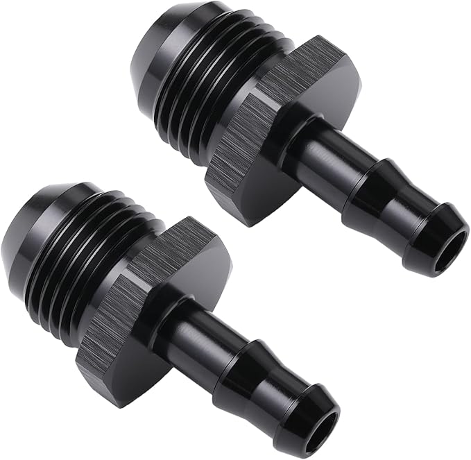 8AN Male Flare to 5/16 Hose Barb Straight Fitting Adapter Aluminum Black 2PCS