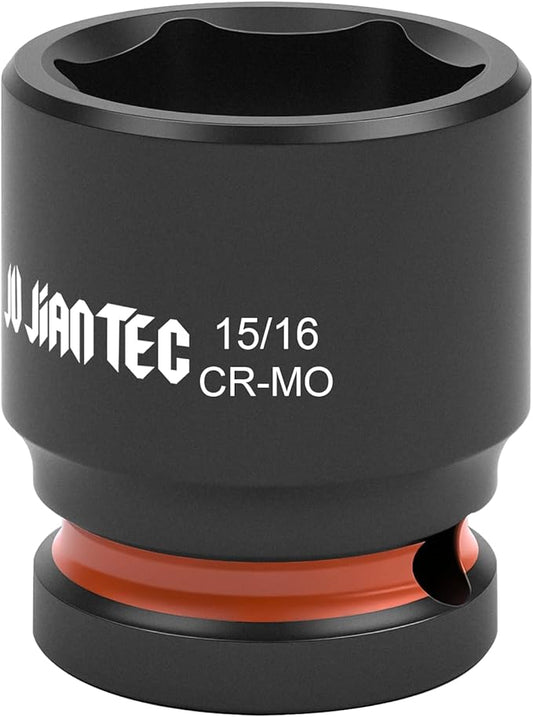 1/2 Inch Drive - 15/16 inch Shallow Impact Socket with Anti-Rounding 6 Point Design, Heat-Treated Cr-Mo Steel, Automotive, Truck Maintenance, Heavy Equipment Repair