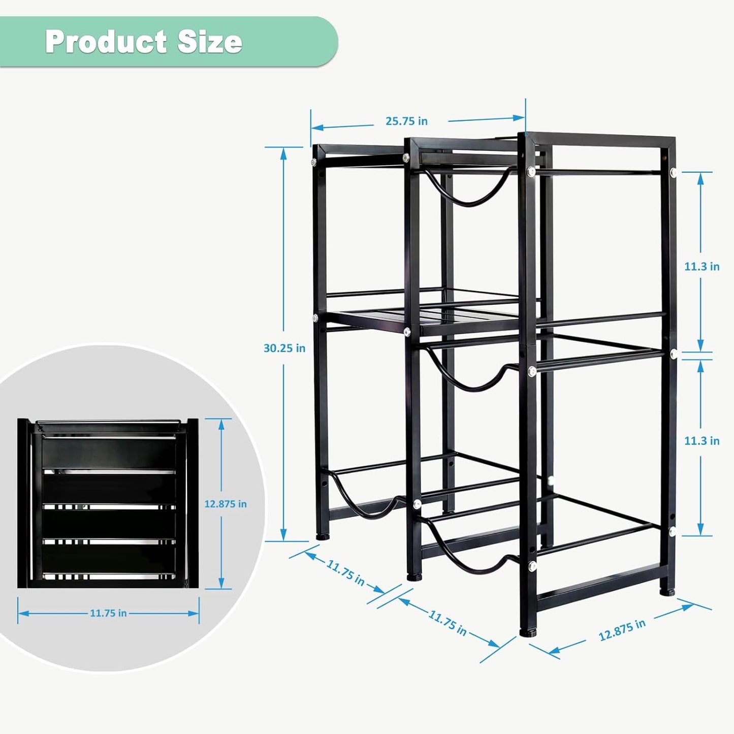 5 Gallon Water Jug Holder with 2 Storage Shelves, 3 Tier Water Bottle Holder Heavy Duty Jug Stand for Home Office Kitchen Organizer