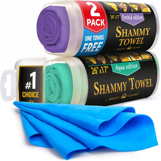Premium 2pk +1 Free Shammy Cloth for Car Drying - 26"x17" - Super Absorbent Chamois Towel for Car - Scratch-Free, Reusable & Soft