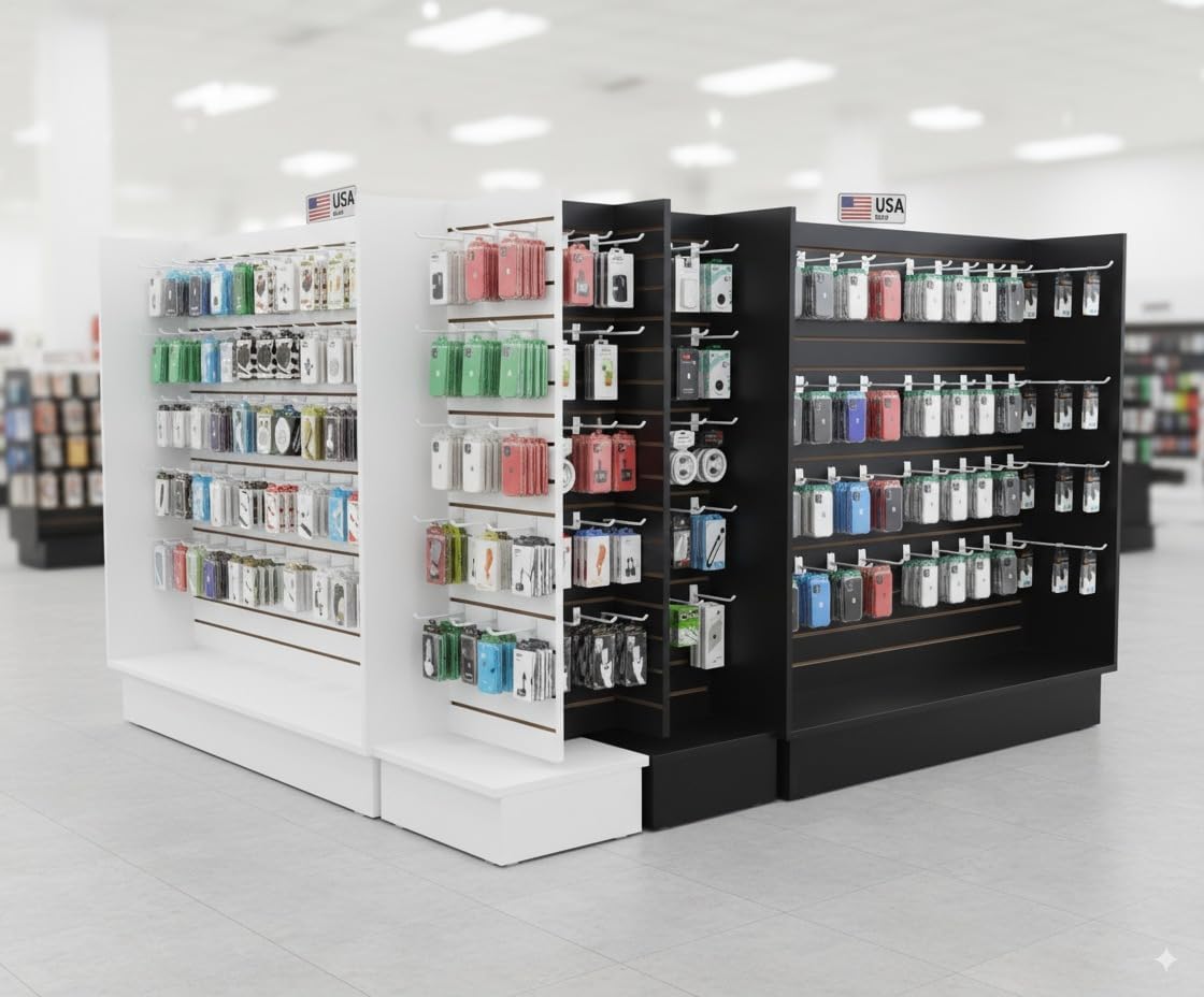 WISDOMFUR H-Unit Slatwall Gondola Display – 4 ft White Freestanding Retail Fixture for Merchandising, Store Displays & Showrooms