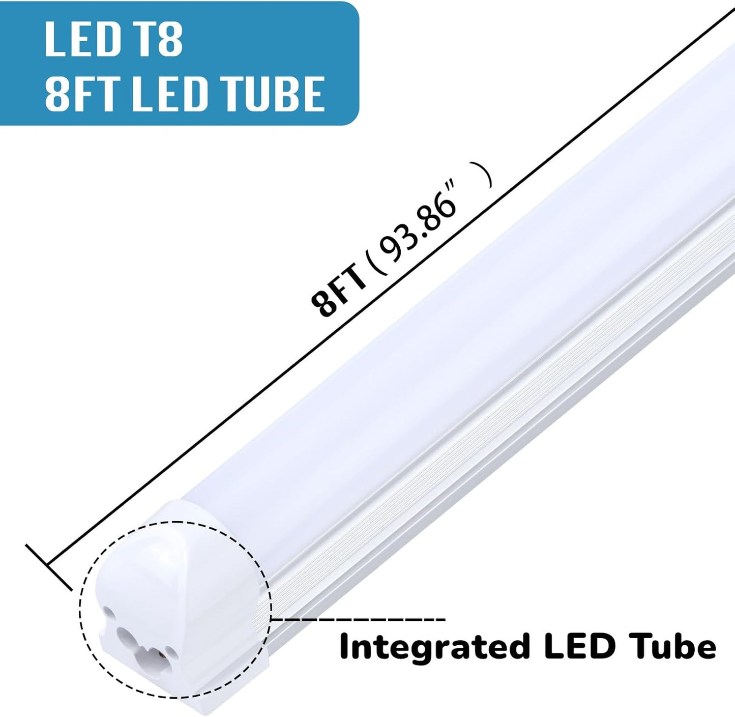 (12-Pack), 8FT LED Shop Light Fixture, Super Bright 100W 6000K Cold White 15000LM, 8 Foot Led Lights, Flat 2 Rows Flat Shape 96" LED Shop Lights,Linkable T8 LED Tube Lights for Garage Warehouse