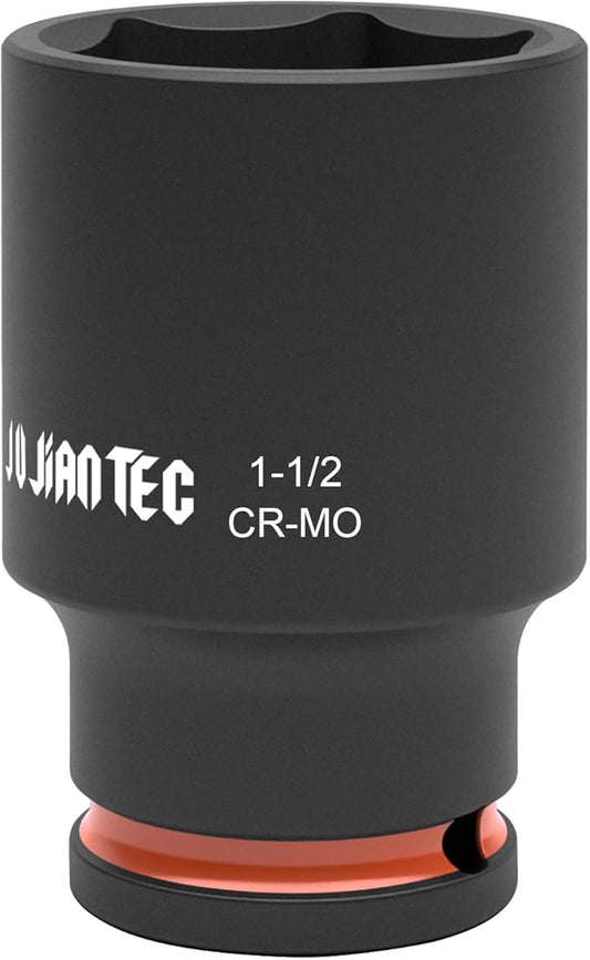 1/2 Inch Drive - 1-1/2 inch Deep Impact Socket with Anti-Rounding 6 Point Design, Heat-Treated Cr-Mo Steel, Automotive, Truck Maintenance, Heavy Equipment Repair