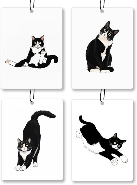 Funny Tuxedo Cat Car Air Freshener 4 Pcs, Black and White Cat Hanging Scents Air Freshener for Women Girls Gifts, Cute Kitty Kitten Scented Car Accessories Decor for Room Closet Drawer