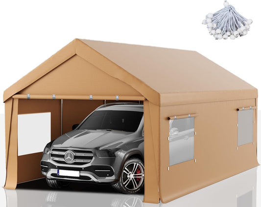 Carport 12x20 FT Heavy Duty, Outdoor Portable Garage with Removable Sidewalls & Doors, Waterproof, UV-Resistant Canopy Shelter for Vehicles, Boats, RVs, Trucks, All-Season Car Port,Yellow