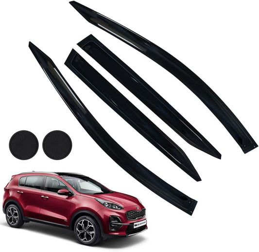 Rain Guards for Kia Sportage 2023-2024, Tape-on Side Window Deflectors for Kia Sportage, Window Visors for Kia Cars, for Kia Car Accessories 4 Rain Guards ＆ 2 Car Coasters
