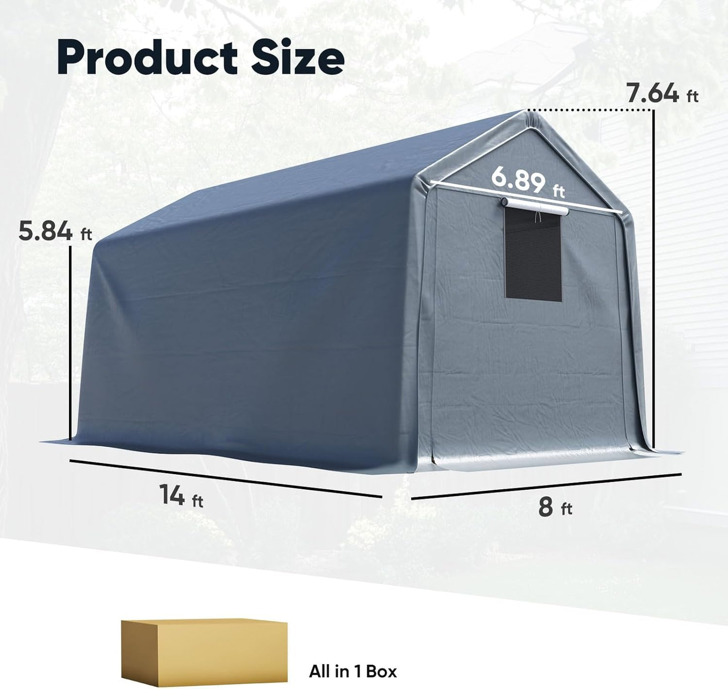 Quictent Heavy Duty 8x14FT Carport Shelter with Roll-Up Mesh Windows & Reinforced Frame, Portable Garage Canopy for Motorcycle Storage, Outdoor Equipment, Patio Furniture Cover - Dark Gray