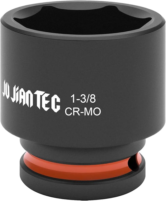 1/2 Inch Drive - 1-3/8 inch Shallow Impact Socket with Anti-Rounding 6 Point Design, Heat-Treated Cr-Mo Steel, Automotive, Truck Maintenance, Heavy Equipment Repair