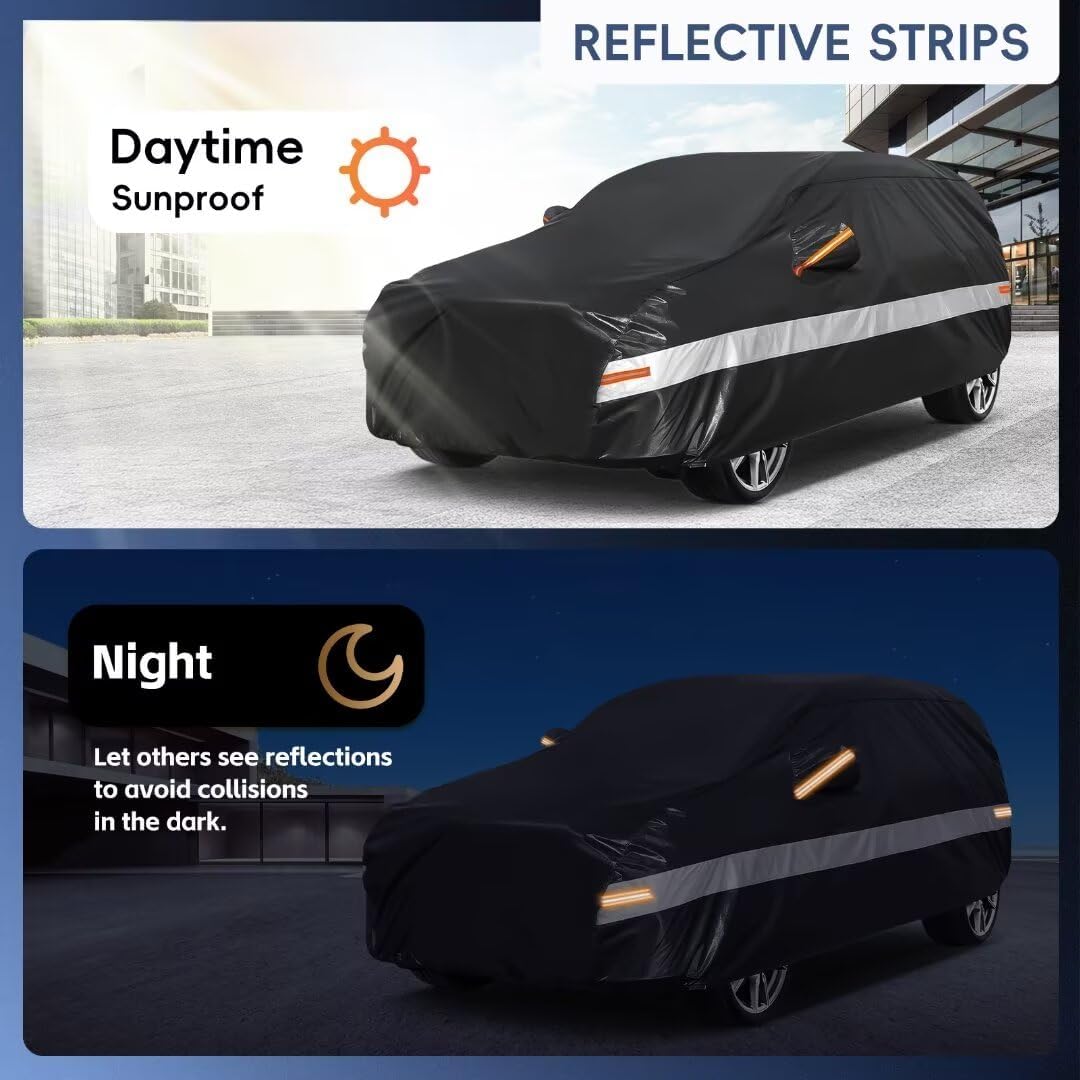 10 Layers SUV Car Cover Custom Fit for Toyota Highlander (2007-2025) Waterproof All Weather for Automobiles, Outdoor Full Cover Sun UV Rain Protection with Cotton.Black