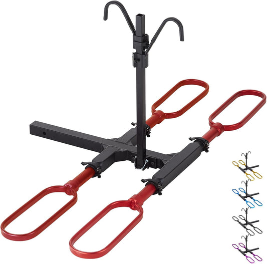Trailer Hitch Bike Rack for Car 2 Bikes, E Bike Carrier Hitch Mount 2 Bike, Fat-Tire Ebike Rack for Tow Hitch, Fits 2" Inch Receiver for SUV Truck Rv Van (2 Bike - 200 Lbs Cap - Red)