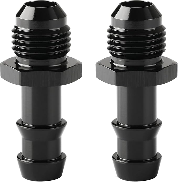 6AN Male Flare to 3/8 Hose Barb Straight Fitting Adapter Aluminum Black 2PCS