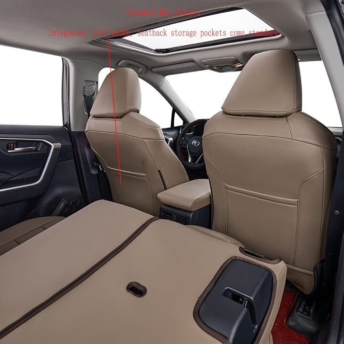 EKR Rav4 Seat Covers Custom Fit for Toyota Rav4 2019 2020 2021 2022 2023 2024 2025 LE,XLE,XLE Premium,Limited, Leather Truck Seat Cover Full Set for SUV,Faux Leather(Sand Beige)