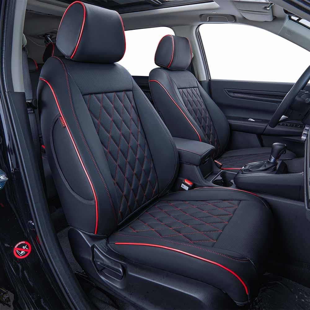 EKR Sportage Seat Covers Custom Fit for KIA Sportage Hybrid EX/SX Prestige & Plug-in Hybrid X-Line/X-Line Prestige 2023-2026 Leather Car Seat Cover Full Set-Faux Leather (Black with Red Piping)
