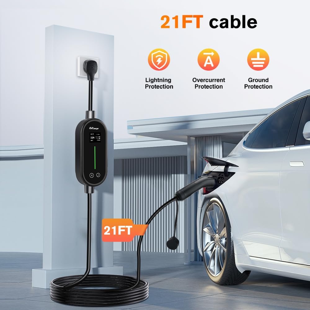 Portable Electric Car Charger Level 2 EV Charger 32A 240V for Tesla 21ft Cable NEMA 14-50P Compatible with All Tesla Models X/Y/3/S