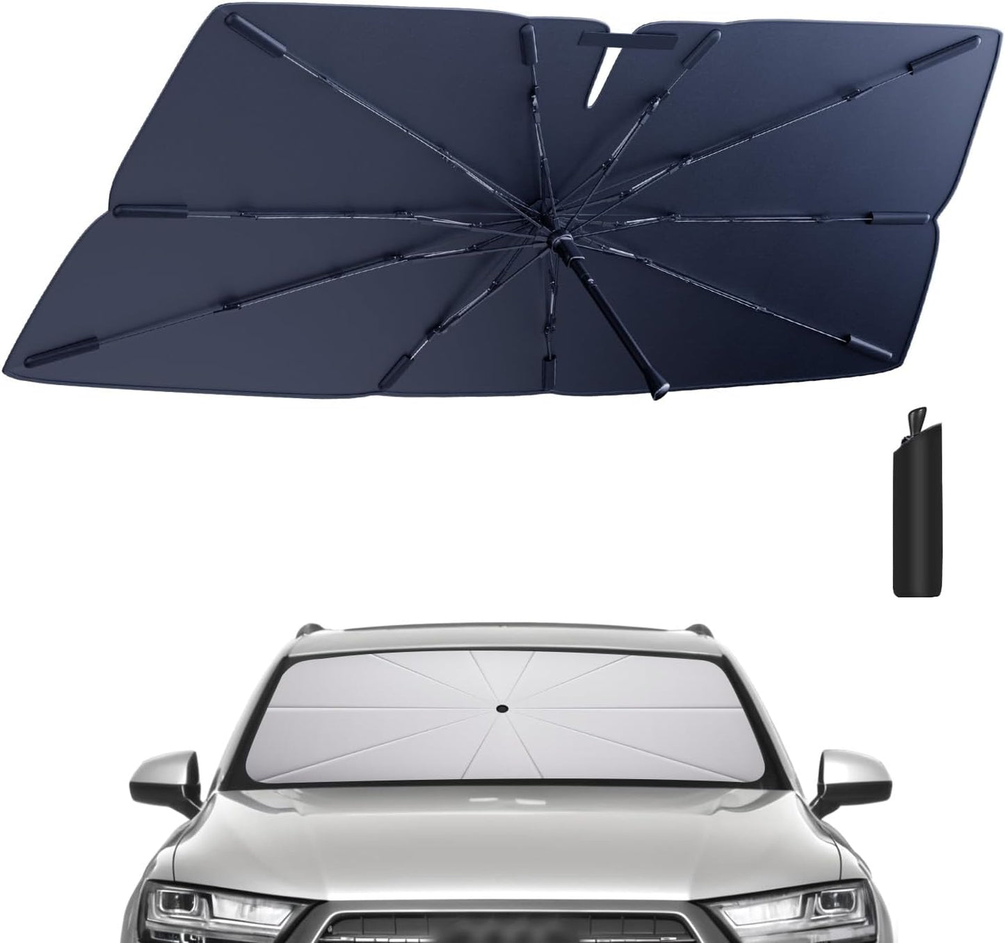 Windshield Sun Shade Umbrella: Custom Fit for 2016-2019 Audi Q7 Premium, Premium Plus, Prestige, TDI, TFSI, e-tron (Type 4M) - Foldable Front Window Sunshade, UV & Heat Protection, Keeps Car Cool