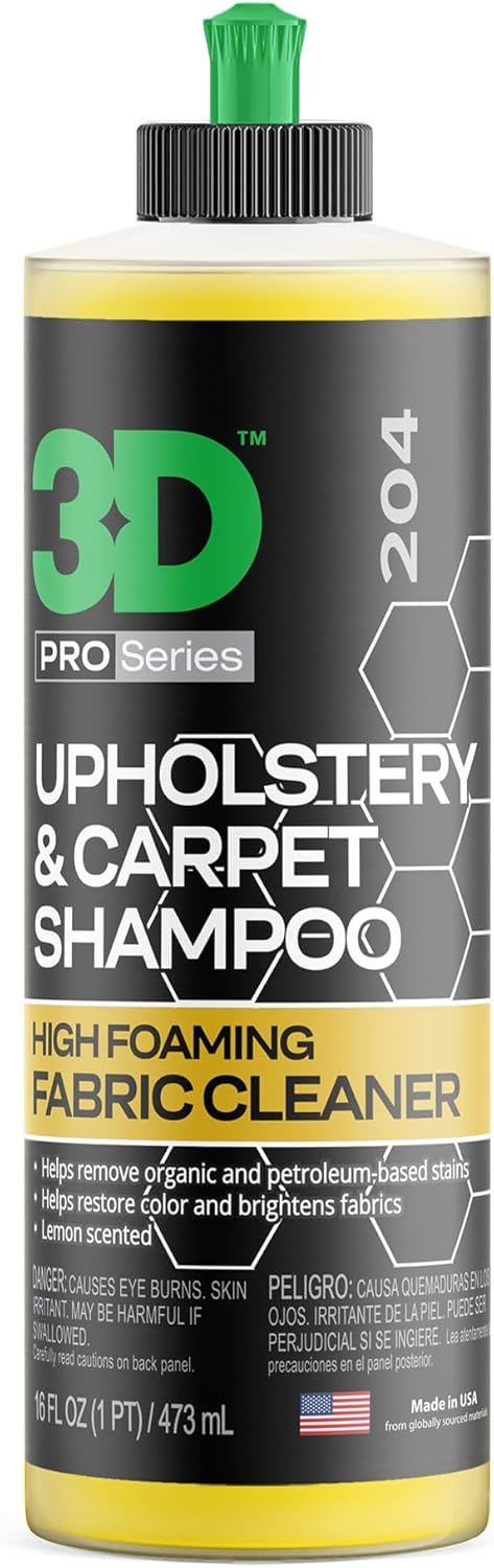 3D Upholstery & Carpet Shampoo - High Foam Stain Remover & Odor Eliminator Shampoo 16oz.