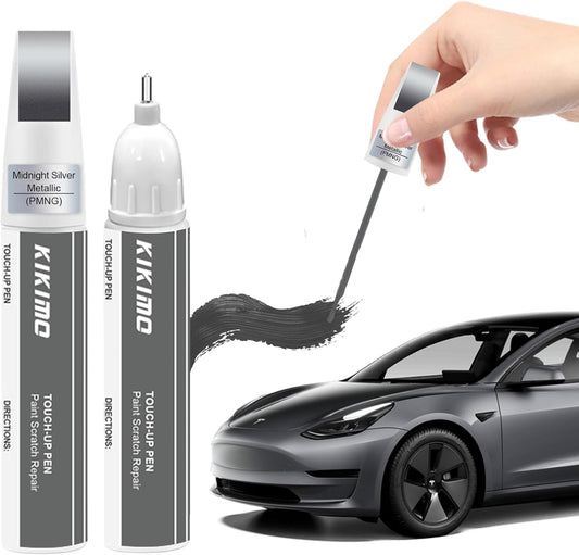 KIKIMO for Tesla Touch Up Paint(Midnight Silver Metallic(PMNG)), Car Paint Repair Kit for Tesla Model Y/3/S/X, 2 In 1 Scratches Repair with Pen Tip and Brush, Color-Matched for Quick & Easy Fix