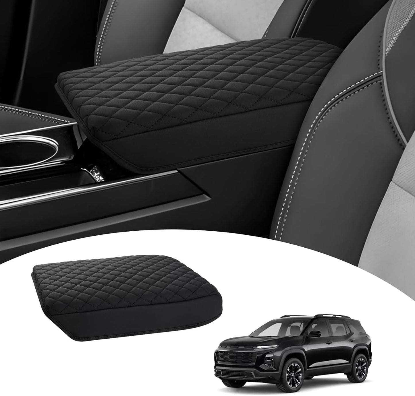 Shademax Center Console Cover for Chevy Equinox 2025 2026 Accessories, 2025 Chevrolet Equinox Armrest Cover Cushion Pad Middle Console Armrest Seat Box Protector PU Leather Anti-Scratch Black