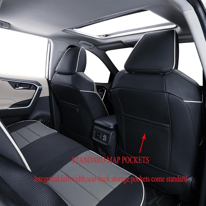 EKR Rav4 Seat Covers Custom Fit for Toyota Rav4 2019 2020 2021 2022 2023 2024 2025 LE,XLE,XLE Premium,Limited, LeatherTruck Seat Cover Full Set for SUV,Faux Leather(Black/Gray)