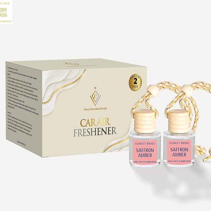 C Classy Car Air Freshener Hanging 2 Pack, Saffron Amber Essential Oil Diffuser for Cars, Cute Car Accessories, Long-Lasting Fragrance, C ar Air Fresheners for Women & Men Gift, Made in USA