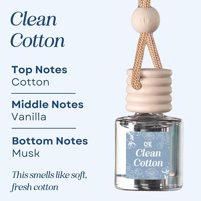 CANDECraftCo Car Air Hanging Fragrance Oil, Car Auto Freshener for Essential Oils, Scents Fragrance Aromatherapy Automobile Diffuser, Long Lasting (Clean Cotton)