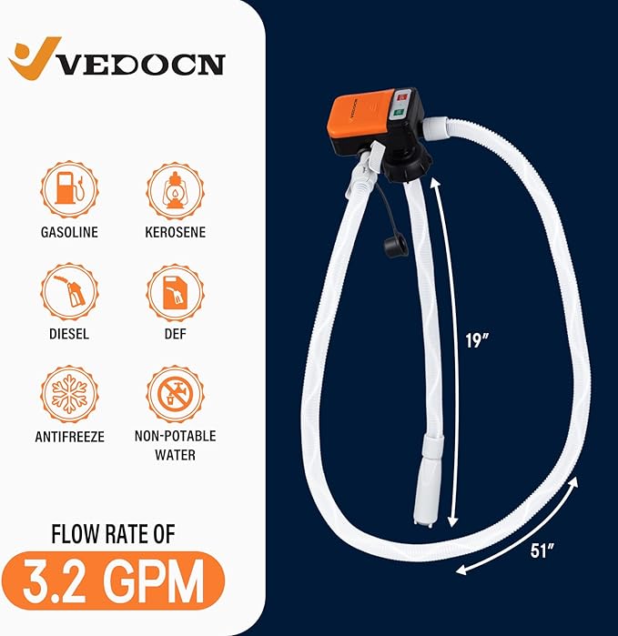 Fuel Transfer Pump with Auto Stop Sensor Overfill Protection,Kit with 4 Tank Adapter, 3.2 GPM Portable Automatic Fuel Transfer Pump, Portable Gas Pump for Oil, Diesel, Gasoline (orange+Black)