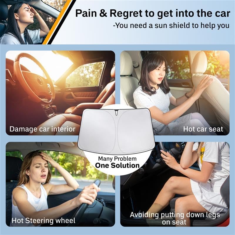 Chevrolet Silverado 2019-2024 2025 Car Windshield Compatible - EcoNour Durable 240T Foldable Polyester Sun Visor for Truck with UV Protection - Custom Fit Truck Windshield Sun Shade