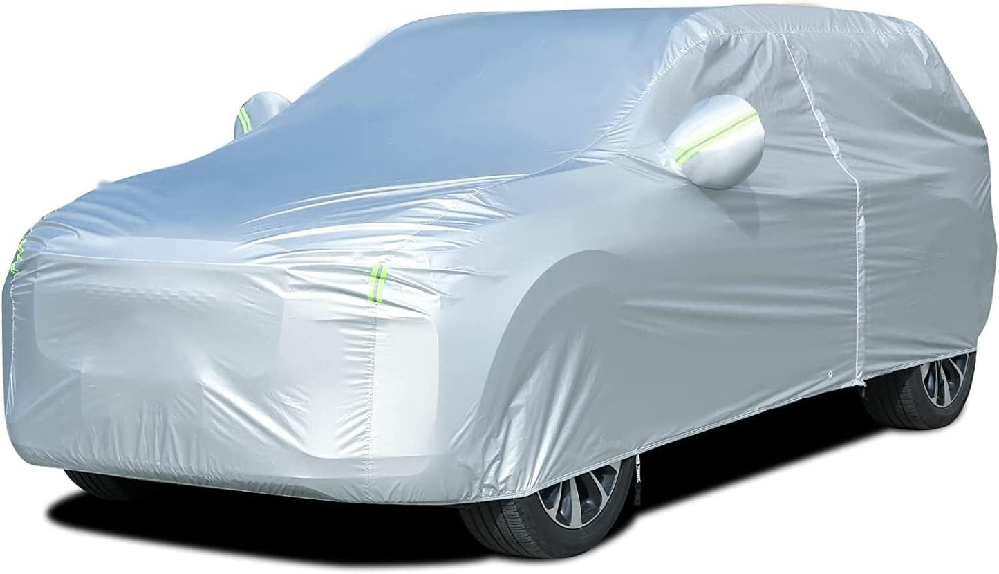 Tecoom Light Shell Breathable Material Classic Zipper Design Waterproof UV-Proof Windproof Car Cover with Storage and Lock for All Weather Indoor Outdoor Fit 191-205 Inches SUV