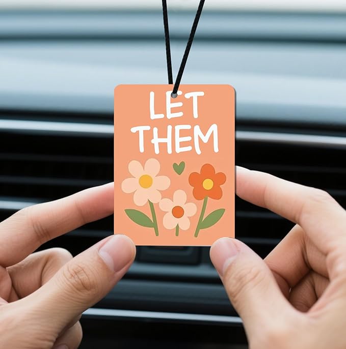 Natural Positive Vibes Car Air Fresheners 4 - Pack Cheerful Floral & Sunshine Designs Gifts for Women&Children Hanging Air Freshener for Therapy Office Classroom Cars Closet Drawer Books