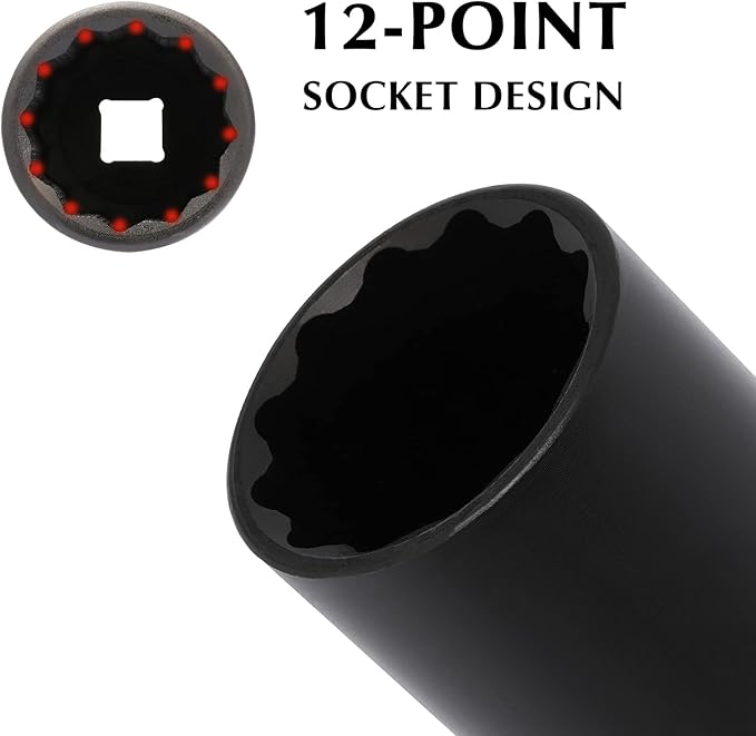 EMENTOL 1/2 Inch Drive Deep Spindle Axle Nut Impact Socket, CR-MO, 12 Point, Metric, Deep 12PT Impact Socket - 30mm