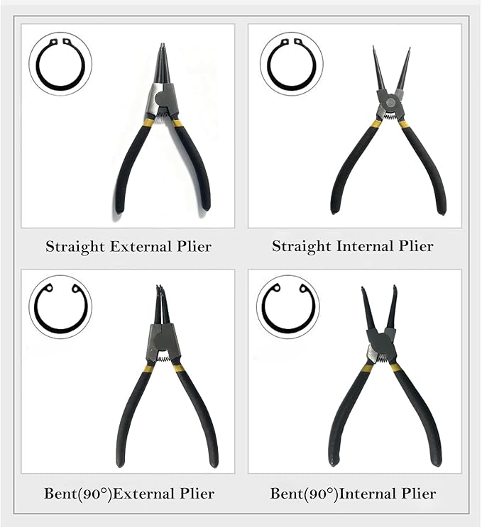 4 PCS Snap Ring Pliers Set – 7" Internal & External Circlip Pliers with Straight/Bent Jaw Tips, Heavy Duty CR-V Steel Retaining Ring Pliers Kit with Storage Box