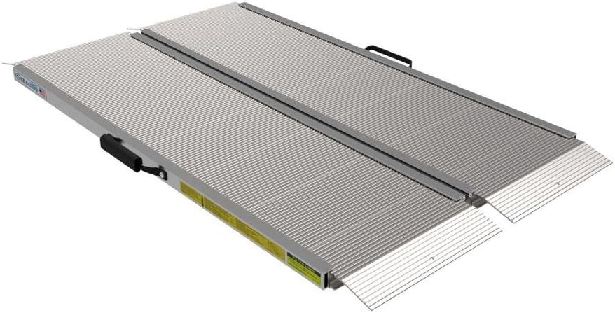 EZ-ACCESS Traverse 4 Foot Durable Aluminum Singlefold Edgeless Curbless Portable Folding Loading Ramp with Carrying Handles, Silver