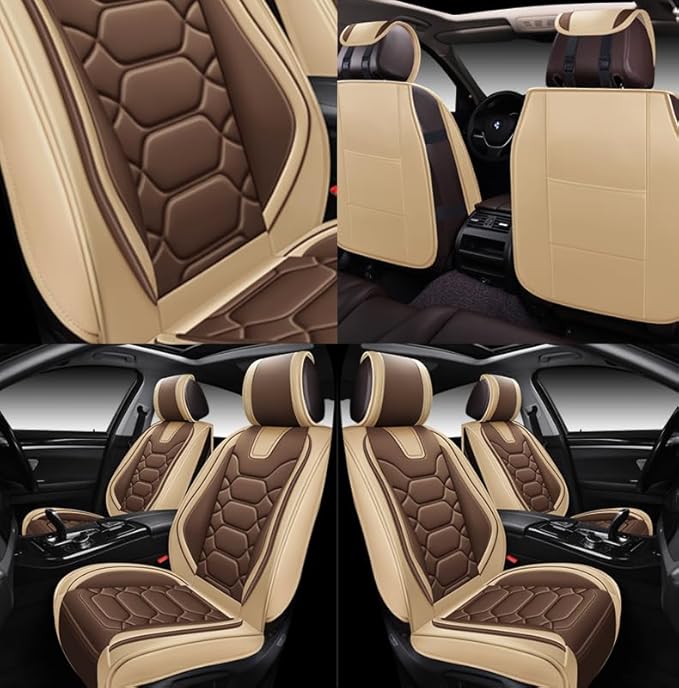 OASIS AUTO Car Seat Covers Front Seats, Waterproof Faux Leather Seat Covers for Cars Universal Fit for SUV, Truck, Sedan, Black Premium Car Seat Protector with Cushions (OS-004 Coffee)