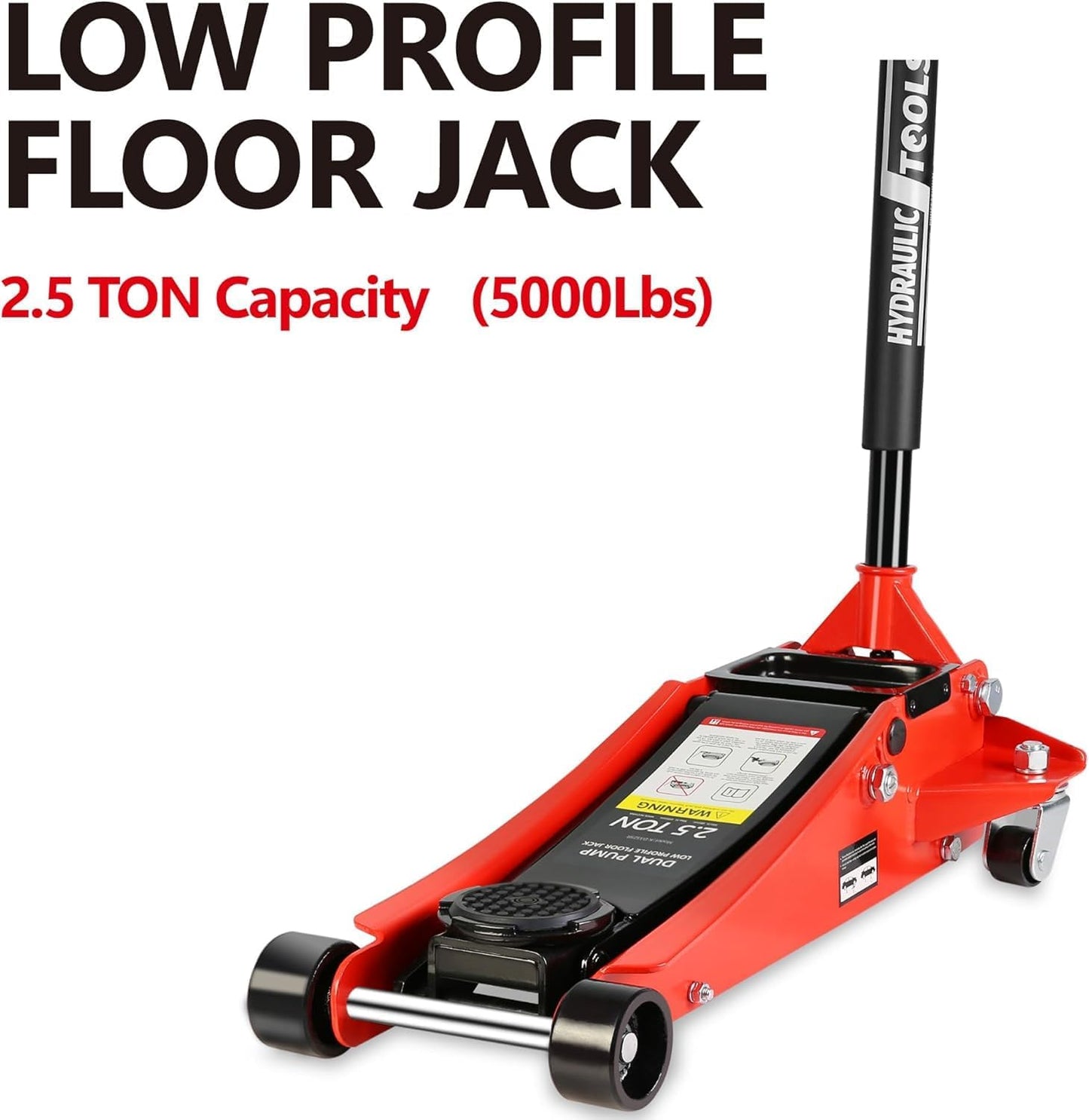 2.5 Ton Low Profile Floor Jack - Heavy Duty With Dual Piston Quick Lift Pump, Steel Car Jack Adjustable Height 3.5"-19.5", Hydraulic Trolley 5000 LBS Capacity, Red