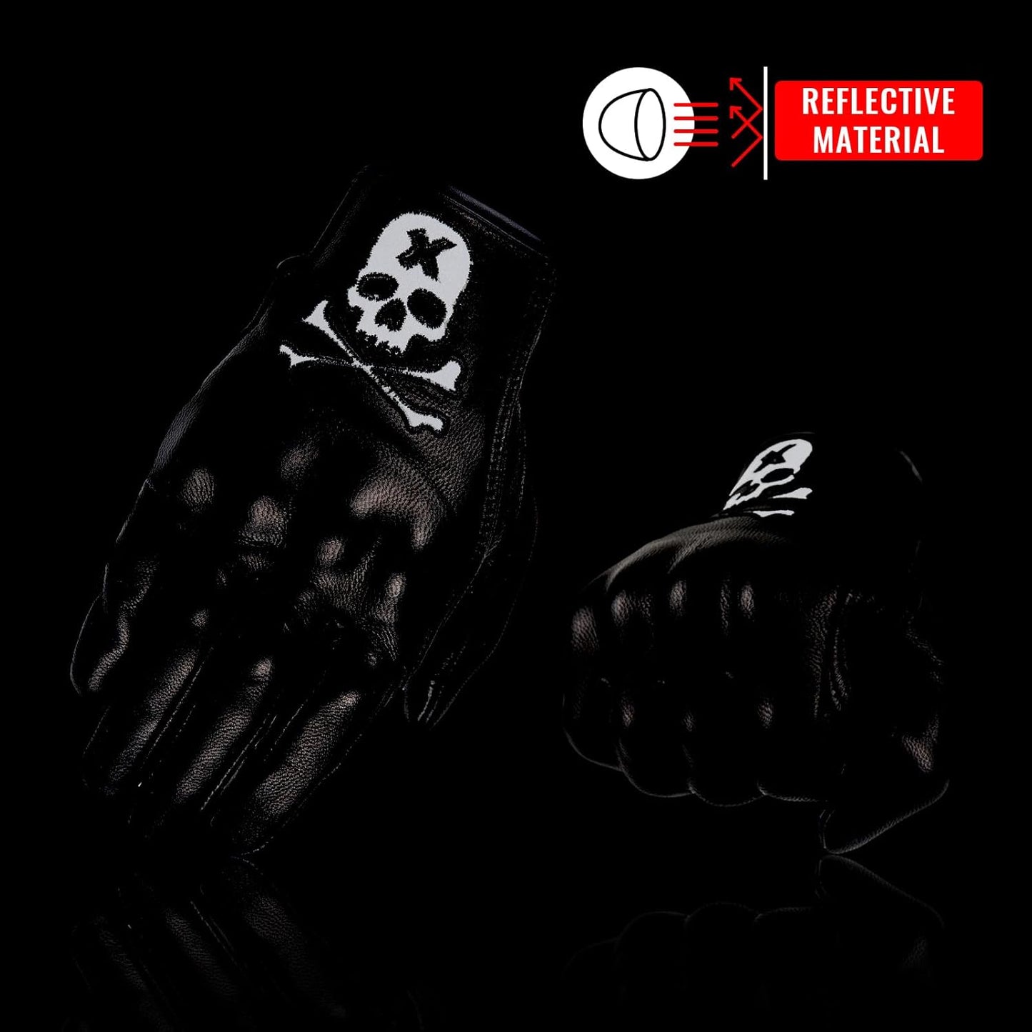 Goatskin Leather Motorcycle Motorbike Powersports Racing Gloves Reflective Skull Touchscreen for Men and Women Model