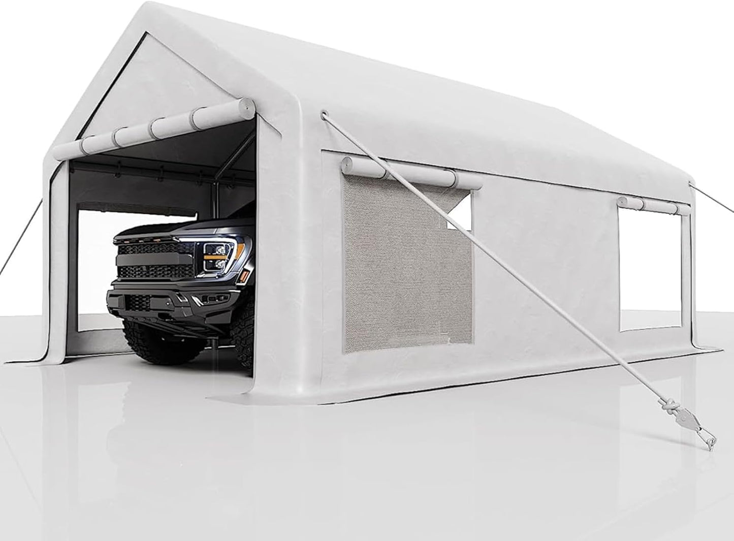 13 x 20FT Heavy Duty Carport with Roll-Up Windows, Portable Garage with Removable Sidewalls & Doors, Portable Car Tent Garage with Roll-Up Windows and All-Season Tarp, for Car, Truck,