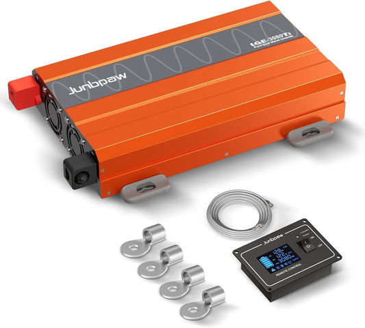 3080 Watt Pure Sine Wave Inverter, Equipment GFCI, 12V DC to 120V AC Converter Built-in 5V/2.1A USB Port for Off-Grid Solar Car RV Truck Boat with Wire Remote Monitor, Pre-Charge Function