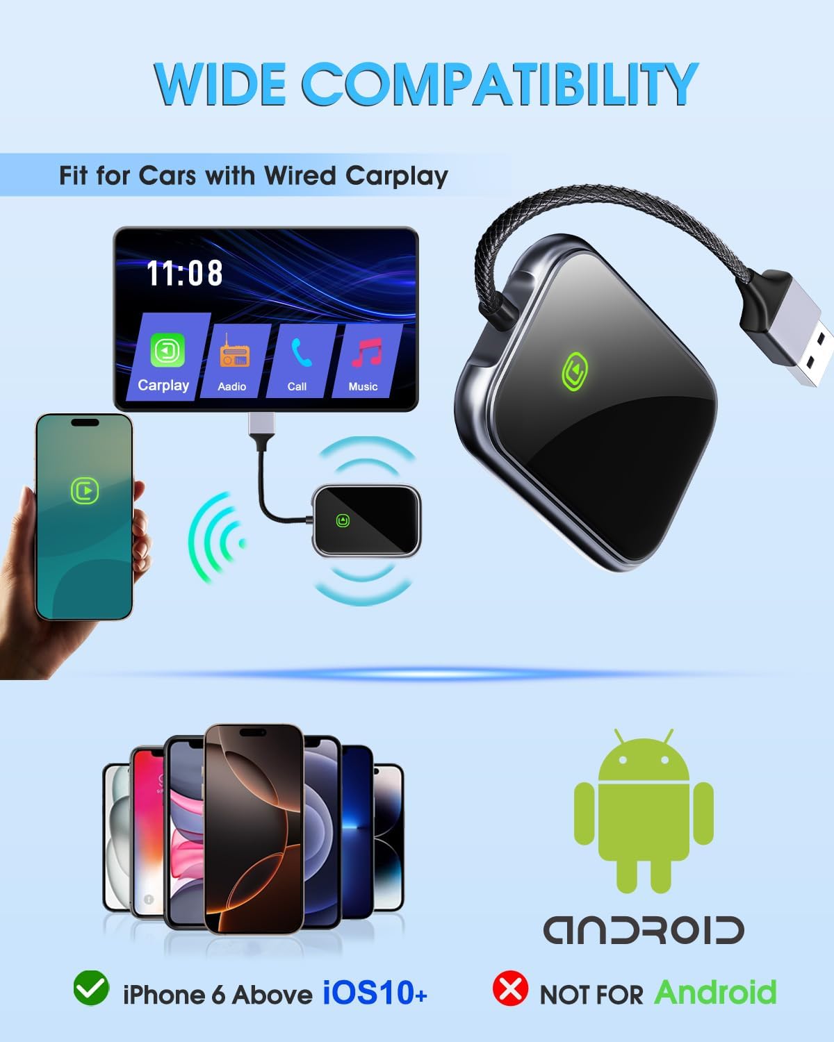 Wireless CarPlay Adapter - Fast & Stable Connection for Carplay Wireless Adapter Convert Factory Wired to Wireless CarPlay Dongle Plug & Play Car Play Fit for iPhone iOS 10+ (Dark Grey)