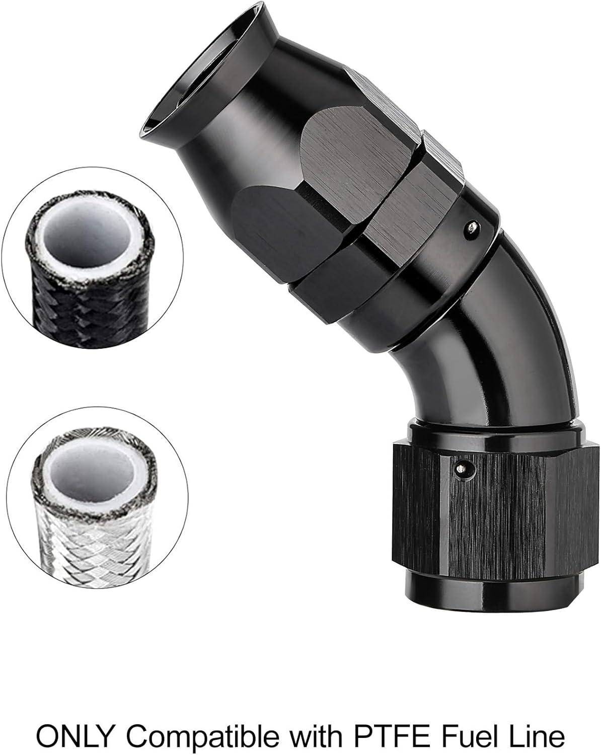 EVIL ENERGY 6AN 45 Degree PTFE One Piece Full Flow End Hose Fitting Aluminum Black