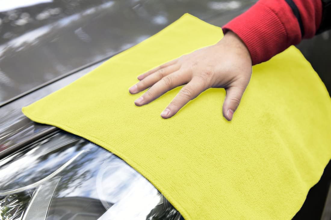 Avalon Towels Microfiber Cleaning Cloths (Value Pack of 48) Size 16" x 16", Highly Absorbent Cleaning Rags, Lint Free Cleaning Towels, Reusable and Washable, Microfiber Towels for Cars (Yellow)
