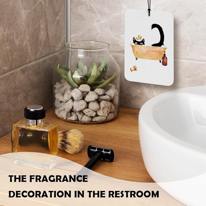 Funny Black Cat Bathroom Car Air Freshener 4 Pcs, Cat Mom Lady Lovers Gifts Air Freshener Hanging Decor for Cars Closet Drawer Books Bathroom Washroom Toilet Restroom