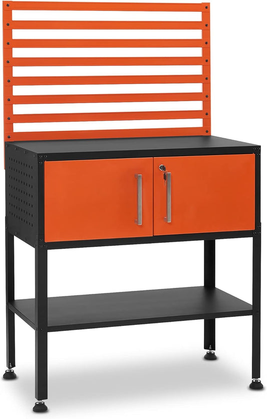 MCombo Metal Workbench for Garage, Adjustable Worktable with Storage Cabinet for Home Office, Basements, Bench-81 (Orange)