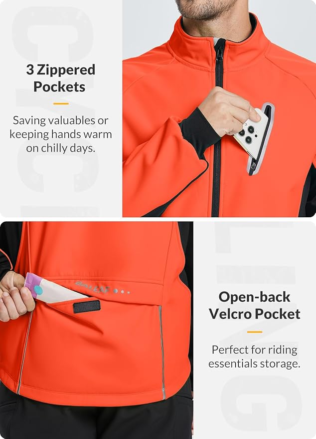 baleaf Men's Winter Cycling Jackets Water Resistant Thermal Running Softshell Jacket Warm Cold Weather Pockets