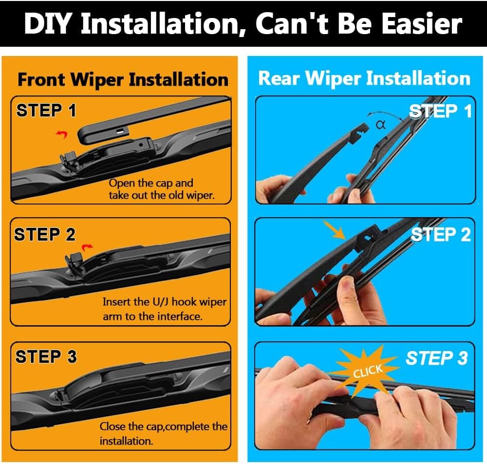 AUTOBOO 15"+15" Windshield Wipers with 13 Inch Rear Wiper Blade Replacement for Jeep wrangler JK 2008-2018,Jeep wrangler 2007-2017-Original Factory Quality (Pack of 3)