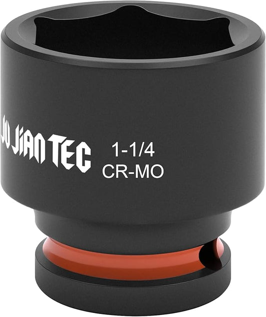 1/2 Inch Drive - 1-1/4 inch Shallow Impact Socket with Anti-Rounding 6 Point Design, Heat-Treated Cr-Mo Steel, Automotive, Truck Maintenance, Heavy Equipment Repair