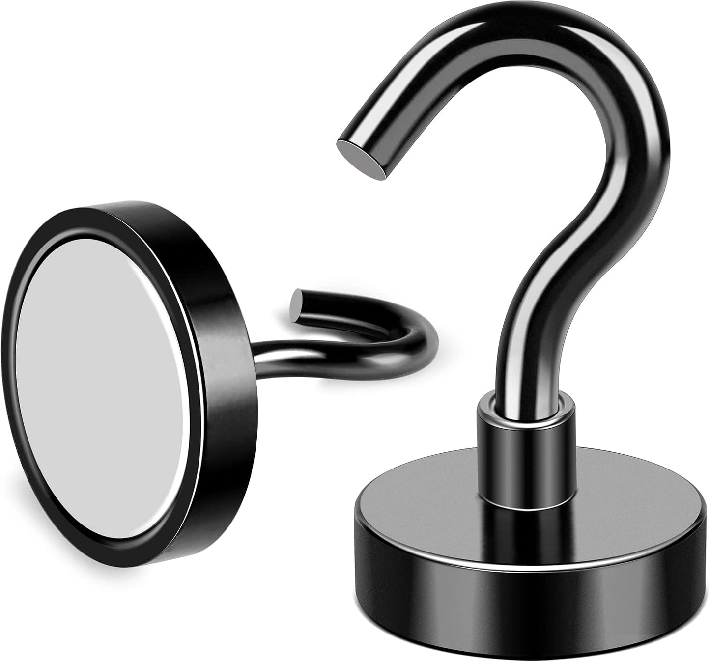 MIKEDE Magnetic Hooks, 25Lbs+ Black Heavy Duty Earth Magnets with Hook for Refrigerator, Strong Neodymium Magnetic Cruise Hooks for Hanging, Curtain, Grill and Kitchen - Pack of 4