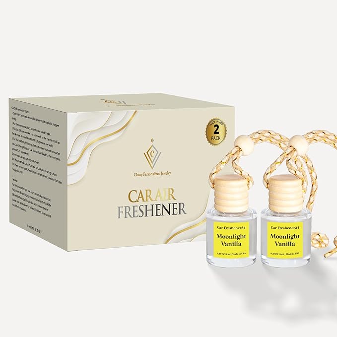 C Classy Car Air Freshener Hanging 2 Pack, Moonlight Vanilla Essential Oil Diffuser for Cars, Long-Lasting Fragrance,Cute Car Accessories, C ar Air Fresheners for Women & Men Gift, Made in USA
