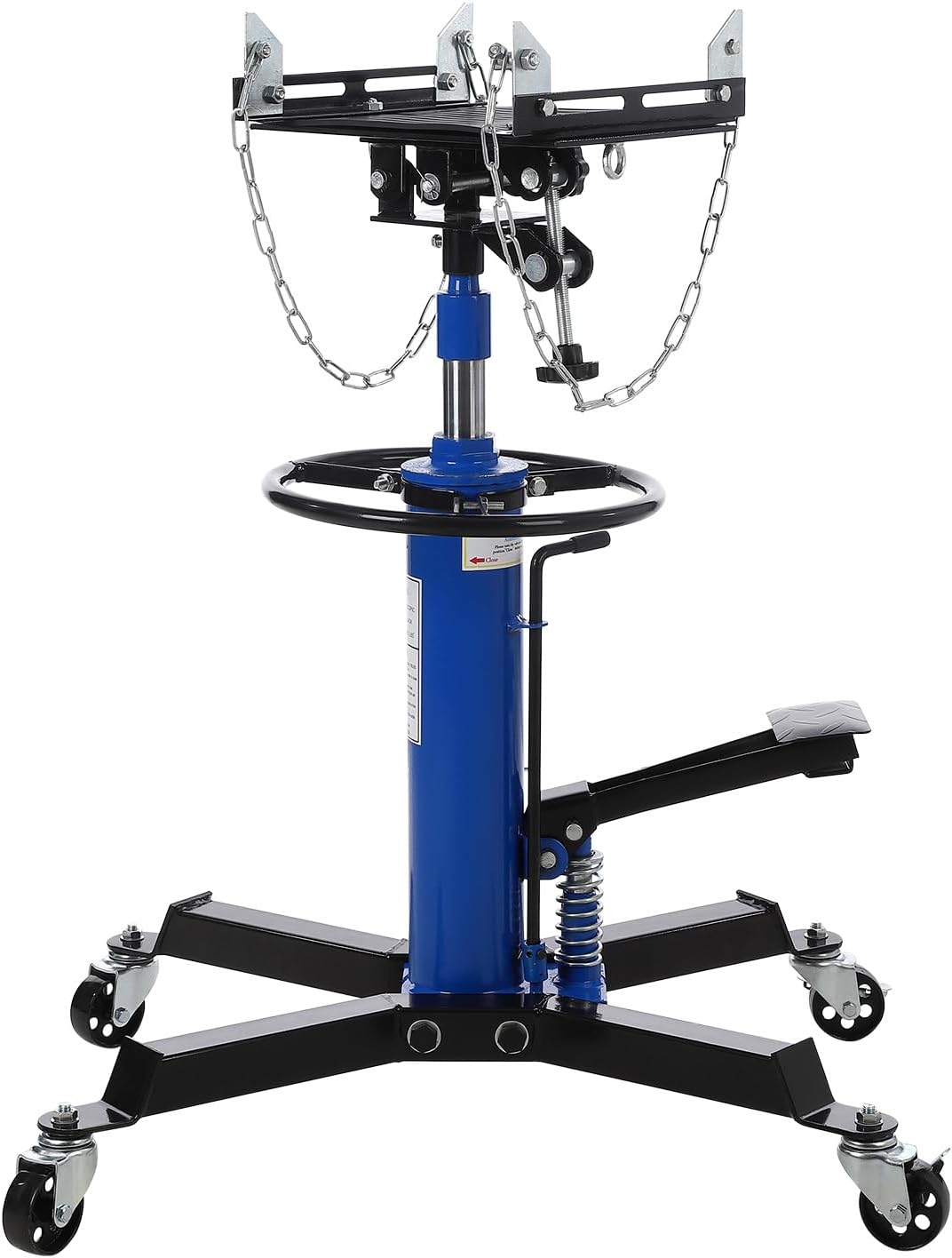 Hydraulic Transmission Jack 1100 LBS Capacity 33.8"-72.8" Lifting Height 2 Stage Hydraulic Telescoping Jack, Trans Jack Stand Heavy Duty with Foot Pedal and 360° Swivel Wheel, Blue